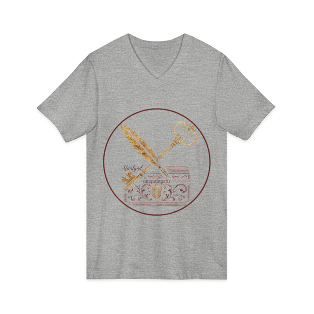 Vintage Key & Feather Tee | Unisex Short Sleeve V-Neck | Gift for Writers, Book Lovers, and Dreamers, Perfect for Birthdays or Holidays
