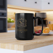 Majestic House of Starlynd Mug | 15oz Black Coffee Cup | Fantasy Gift for Home, Office, or Special Occasions, Collectible, Unique Design