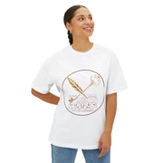 Chic Gold-Accent Boxy Tee, Casual Oversized T-Shirt, Trendy Streetwear Top, Gift for Her, Comfortable Everyday Wear