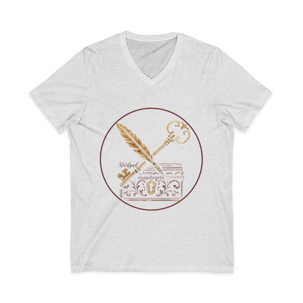 Vintage Key & Feather Tee | Unisex Short Sleeve V-Neck | Gift for Writers, Book Lovers, and Dreamers, Perfect for Birthdays or Holidays