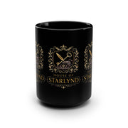 Majestic House of Starlynd Mug | 15oz Black Coffee Cup | Fantasy Gift for Home, Office, or Special Occasions, Collectible, Unique Design