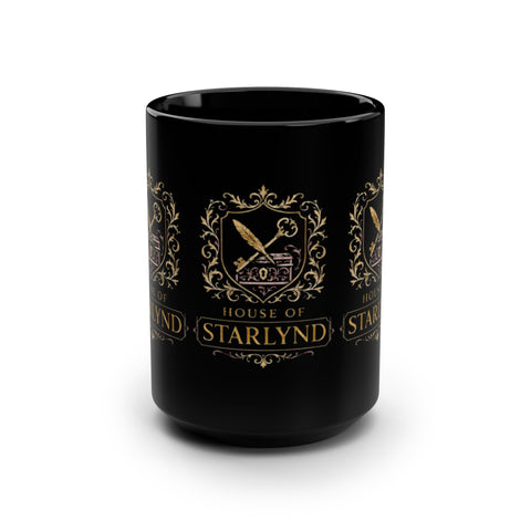 Majestic House of Starlynd Mug | 15oz Black Coffee Cup | Fantasy Gift for Home, Office, or Special Occasions, Collectible, Unique Design