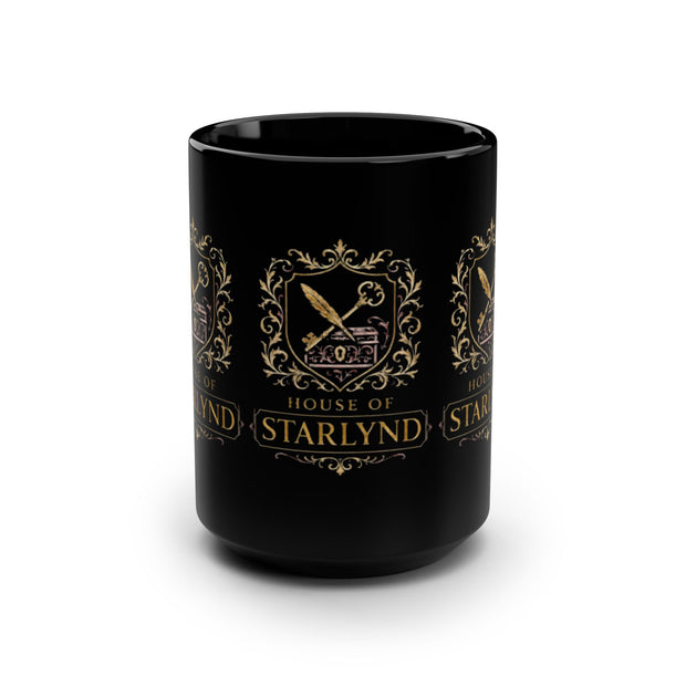 Majestic House of Starlynd Mug | 15oz Black Coffee Cup | Fantasy Gift for Home, Office, or Special Occasions, Collectible, Unique Design