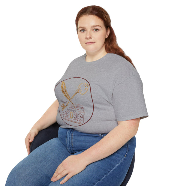 Vintage Key & Feather Unisex Ultra Cotton Tee, Gifts for Book Lovers, Literary T-Shirt, Unique Casual Wear, Ideal for Birthdays