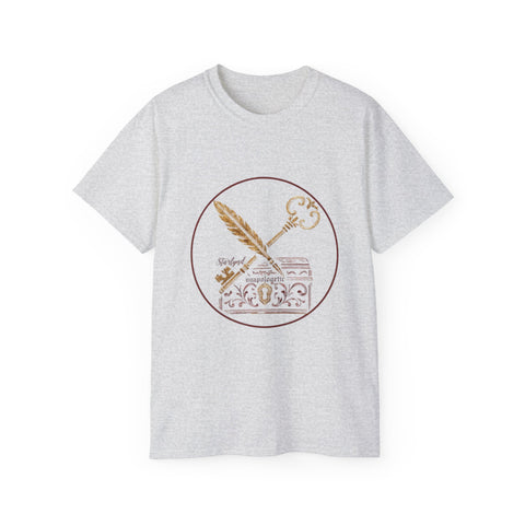 Vintage Key & Feather Unisex Ultra Cotton Tee, Gifts for Book Lovers, Literary T-Shirt, Unique Casual Wear, Ideal for Birthdays