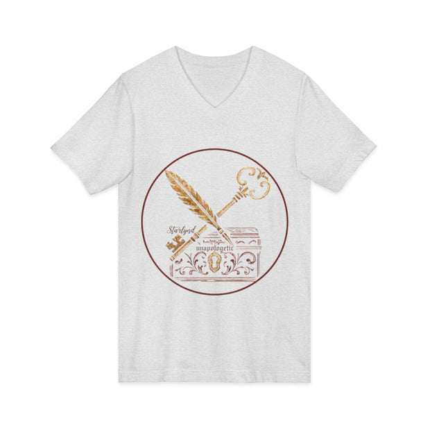 Vintage Key & Feather Tee | Unisex Short Sleeve V-Neck | Gift for Writers, Book Lovers, and Dreamers, Perfect for Birthdays or Holidays