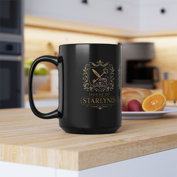 Majestic House of Starlynd Mug | 15oz Black Coffee Cup | Fantasy Gift for Home, Office, or Special Occasions, Collectible, Unique Design