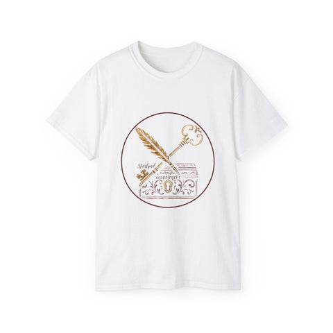Vintage Key & Feather Unisex Ultra Cotton Tee, Gifts for Book Lovers, Literary T-Shirt, Unique Casual Wear, Ideal for Birthdays