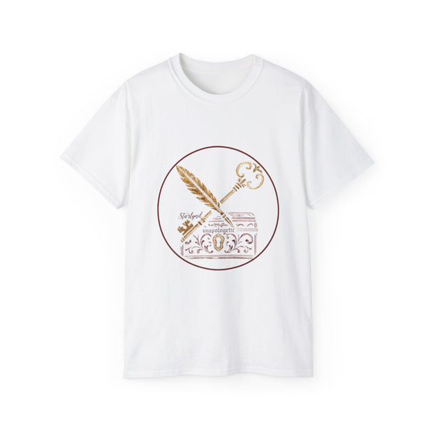 Vintage Key & Feather Unisex Ultra Cotton Tee, Gifts for Book Lovers, Literary T-Shirt, Unique Casual Wear, Ideal for Birthdays