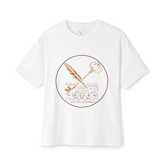 Chic Gold-Accent Boxy Tee, Casual Oversized T-Shirt, Trendy Streetwear Top, Gift for Her, Comfortable Everyday Wear