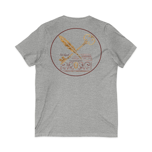 Vintage Key & Feather Tee | Unisex Short Sleeve V-Neck | Gift for Writers, Book Lovers, and Dreamers, Perfect for Birthdays or Holidays