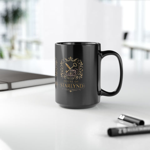 Majestic House of Starlynd Mug | 15oz Black Coffee Cup | Fantasy Gift for Home, Office, or Special Occasions, Collectible, Unique Design